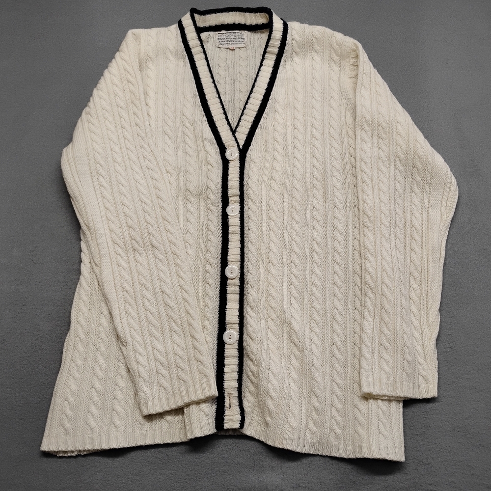Vintage Loubella Extendables White Dk Blue knit cardigan sweater M - Picture 13 of 13